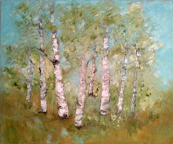 Birch trees in Summer - oil painting 20" x 24"
