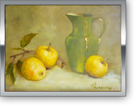 Green vase and apples - oil on canvas 11" x 14" sold without a frame
