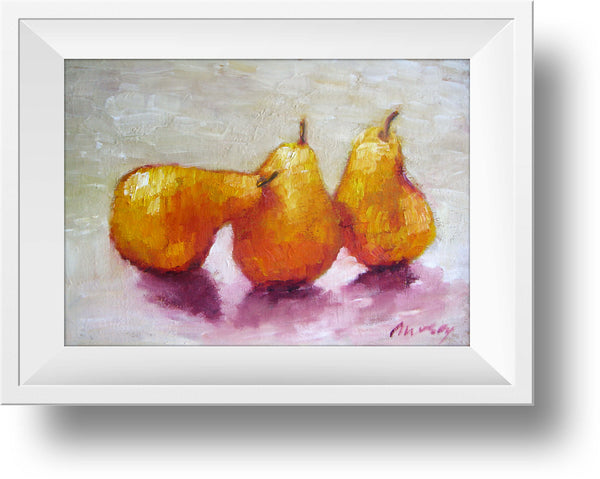 Three yellow pears - oil on canvas 9" x 12", sold without a frame