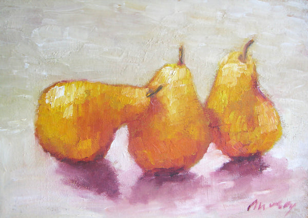 Three yellow pears - oil on canvas 9" x 12" without a frame